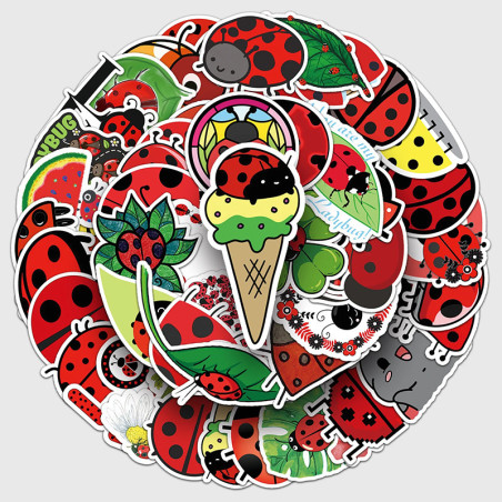 50er-Set Zauberhafte Marienkäfer Sticker – Bunt & Wasserfest