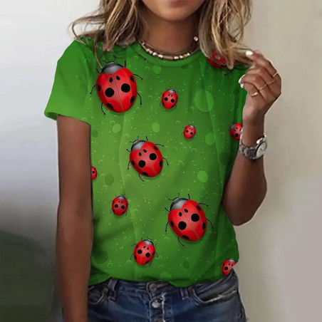 Damen T-Shirt Marienkäfer "Süßer Grüner Tau" - 100% Baumwolle