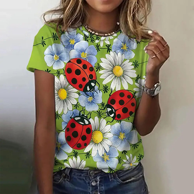 Damen T-Shirt "Frühlings-Doodle" | Marienkäfer & Blumen