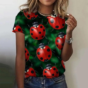 Damen T-Shirt 'Morgenfrische' | Marienkäfer & Laub | 100% Baumwolle