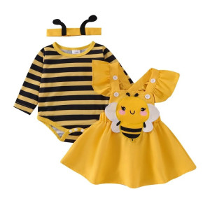 Bienen-Set für Baby-Mädchen | Strampler, Kleid & Stirnband