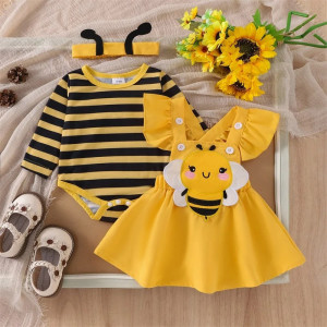 Bienen-Set für Baby-Mädchen | Strampler, Kleid & Stirnband
