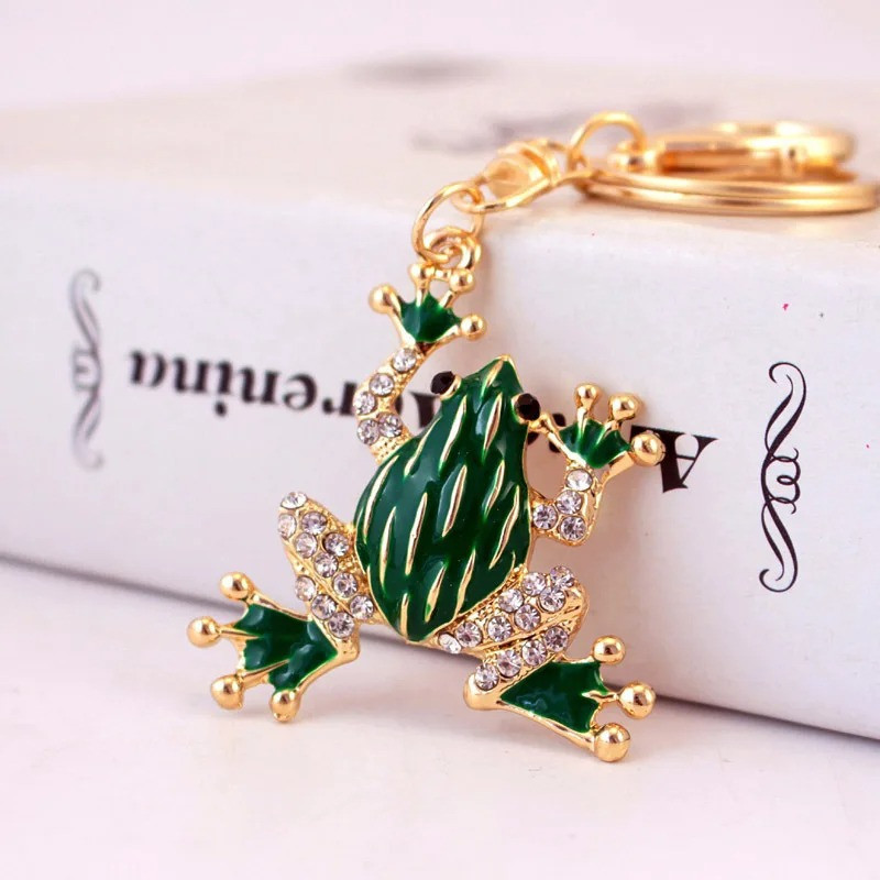 Süßer Frosch Schlüsselanhänger in Gold & Smaragd | Geschenkidee