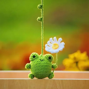 Frosch Anhänger mit Blume | Handgehäkelt | Süße Auto Deko