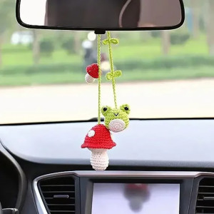 Süßer Frosch Anhänger mit Pilzen | Handgefertigte Auto Deko