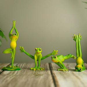 Lustige Yoga-Frosch Figuren | 4 Zen-Posen | Deko Geschenkidee