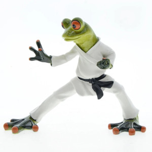 Karate Frosch Figur | Lustige Statue mit schwarzem Gürtel