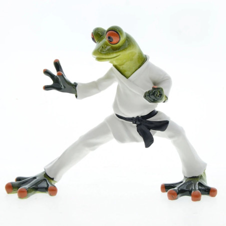 Karate Frosch Figur | Lustige Statue mit schwarzem Gürtel