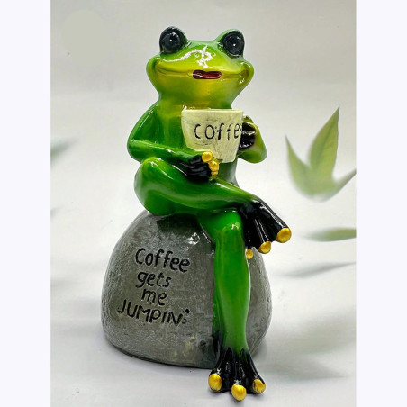 Frosch Statue "Kaffee-Kick" | Lustige Dekofigur aus Harz