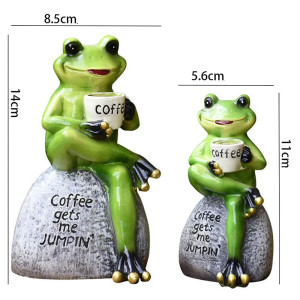 Frosch Statue "Kaffee-Kick" | Lustige Dekofigur aus Harz