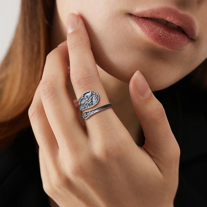 Bienenring 925 Silber | Blumenserenade Natur & Eleganz