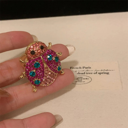 Marienkäfer Ring mit Strass in Pink & Türkis | Fröhliches Funkeln