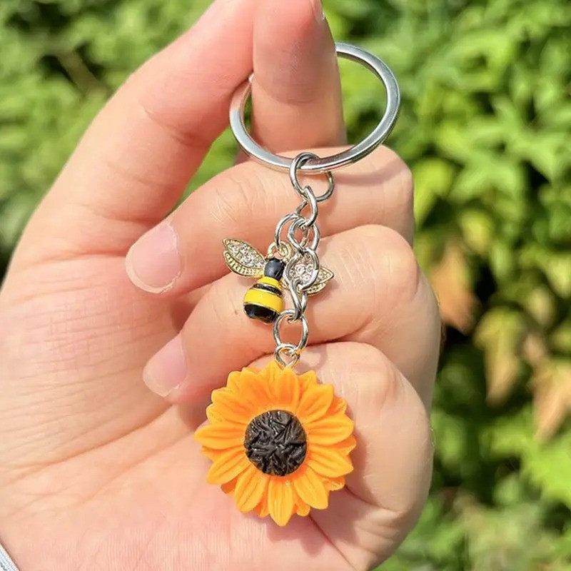 Schlüsselanhänger Biene & Sonnenblume – Funkelnd & Natürlich