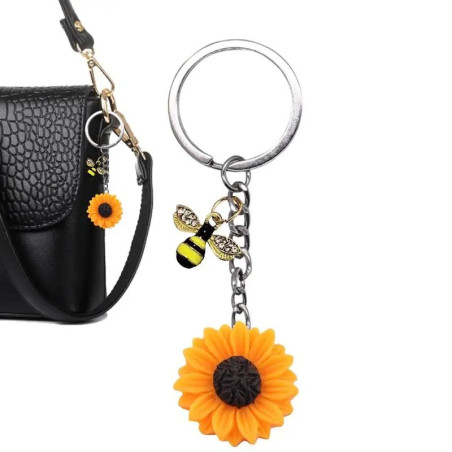 Schlüsselanhänger Biene & Sonnenblume – Funkelnd & Natürlich