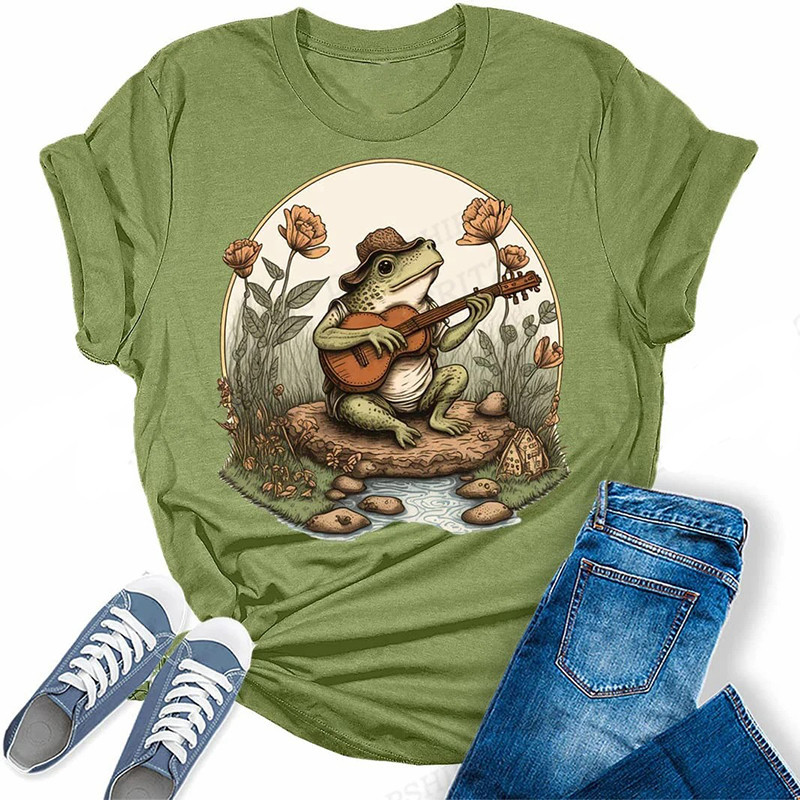 T-Shirt Frosch mit Gitarre | Süßes Boho & Natur Geschenk