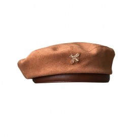 Béret en daim pour femme haut de gamme avec abeille marron