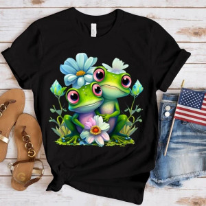 Frosch T-Shirt "Blaues Blumen-Duo" | Süß & Bunt – 10 Farben
