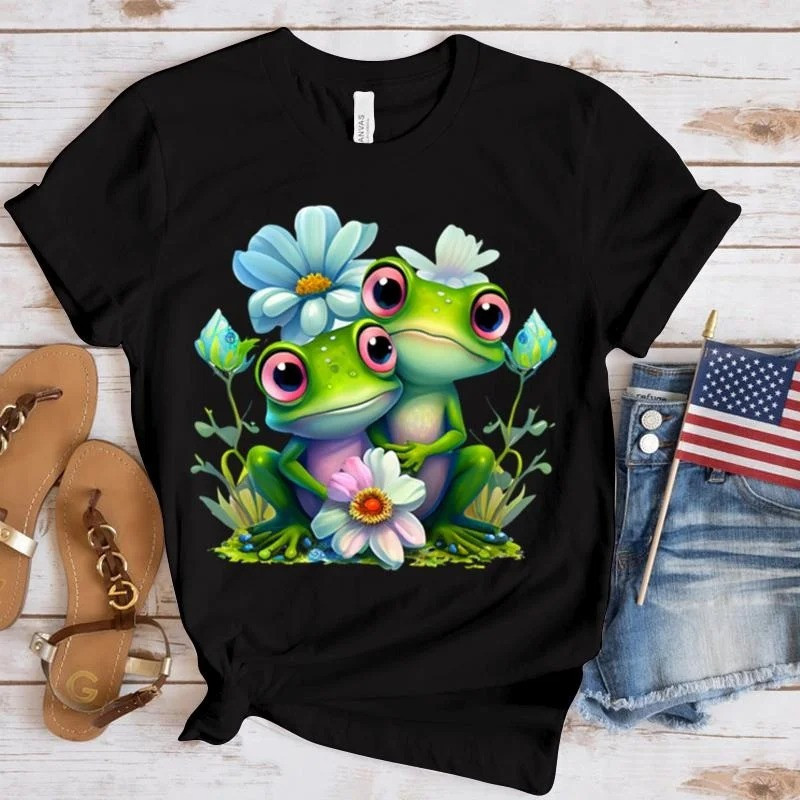 Frosch T-Shirt "Blaues Blumen-Duo" | Süß & Bunt – 10 Farben