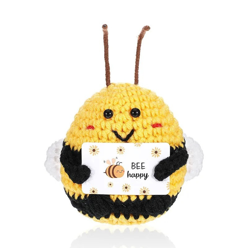 Biene mit Botschaft "Bee Happy" – Handgefertigtes Plüschtier