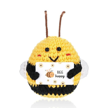 Biene mit Botschaft "Bee Happy" – Handgefertigtes Plüschtier