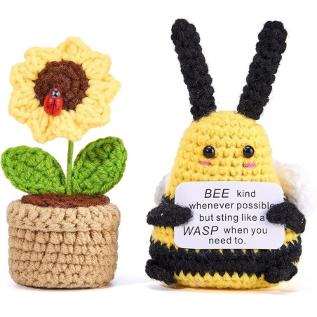 Handgefertigtes Geschenkset: Positive Biene & Häkelblume