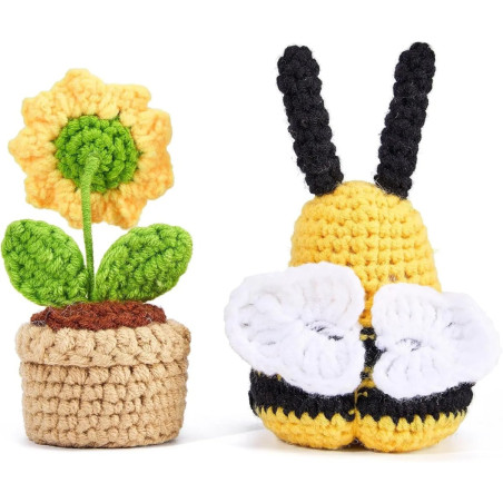 Handgefertigtes Geschenkset: Positive Biene & Häkelblume