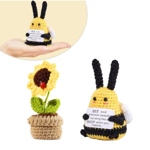 Handgefertigtes Geschenkset: Positive Biene & Häkelblume