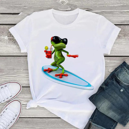 Lustiges Surfer Frosch T-Shirt | Tropischer Sommer-Look