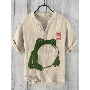 Minimalistisches Froschhemd – Zen, Natur & japanische Eleganz
