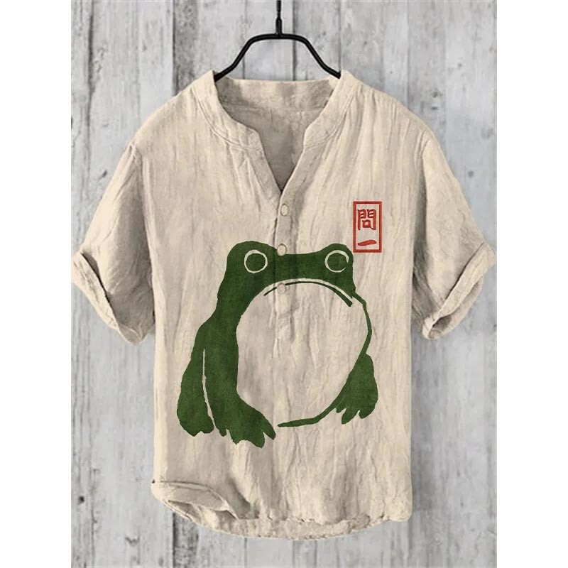 Minimalistisches Froschhemd – Zen, Natur & japanische Eleganz