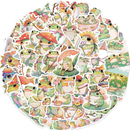 Pastell Frosch Aufkleber | 50er-Set süße Kawaii Sticker