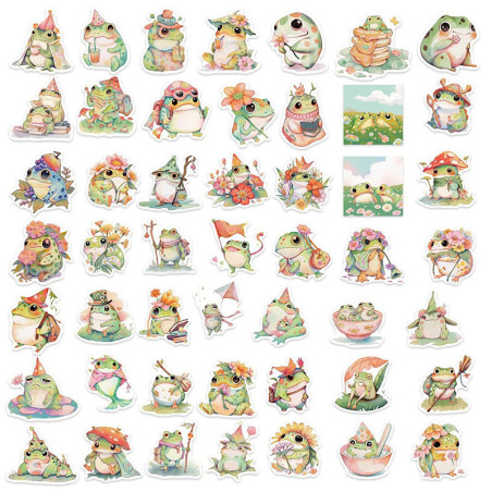 Pastell Frosch Aufkleber | 50er-Set süße Kawaii Sticker