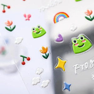 3D Frosch Aufkleber "Happy Time" | Süßer Kawaii Stickerbogen