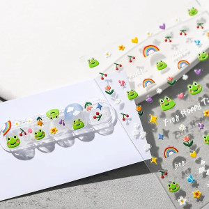 3D Frosch Aufkleber "Happy Time" | Süßer Kawaii Stickerbogen