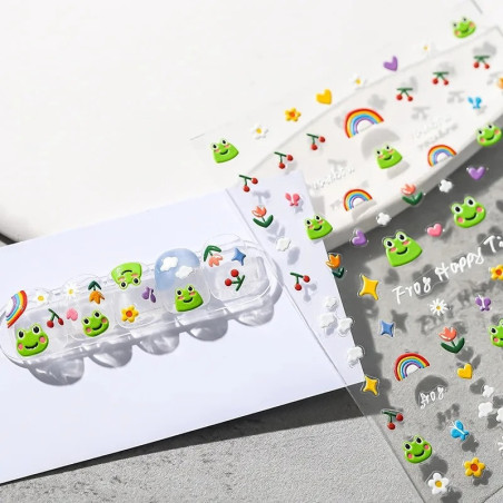 3D Frosch Aufkleber "Happy Time" | Süßer Kawaii Stickerbogen