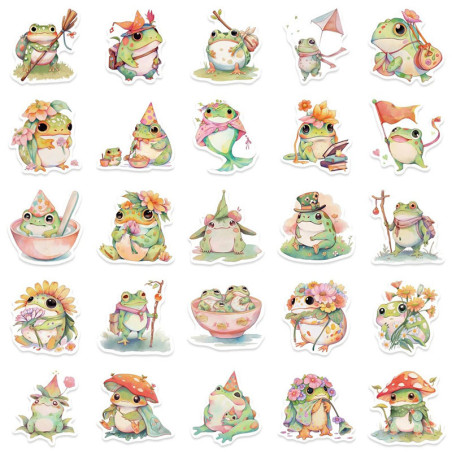 Boho Frosch Aufkleber | Süße Pastell Sticker – Bis zu 50 Stk.