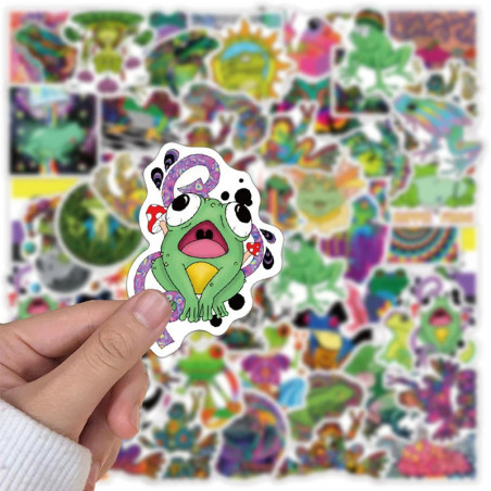 Psychedelische Frosch Aufkleber | Trippy & Neon Sticker – 50er-Set