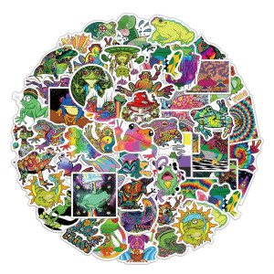 Psychedelische Frosch Aufkleber | Trippy & Neon Sticker – 50er-Set