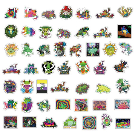 Psychedelische Frosch Aufkleber | Trippy & Neon Sticker – 50er-Set