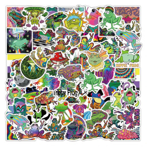 Psychedelische Frosch Aufkleber | Trippy & Neon Sticker – 50er-Set