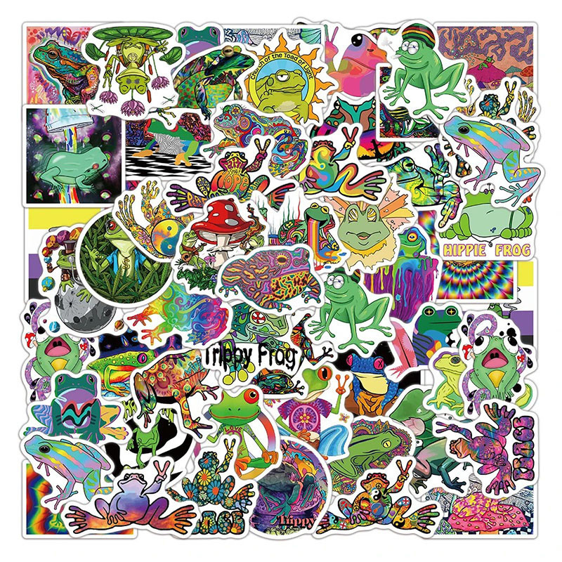 Psychedelische Frosch Aufkleber | Trippy & Neon Sticker – 50er-Set