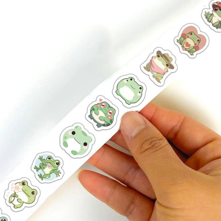 Kawaii Frosch Aufkleber – Rolle mit 500 süßen Stickern
