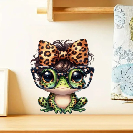 Frosch Aufkleber 'Locken Pop' – Lustiger Sticker mit Leopardenmuster