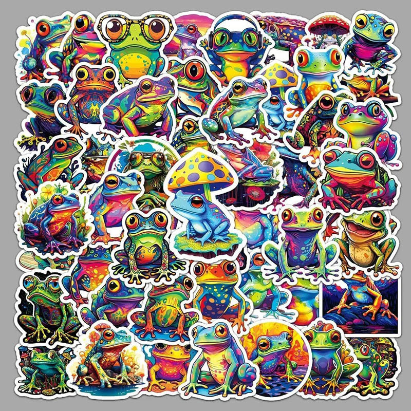 Neon-Frosch-Aufkleber 'Splash' – Buntes Sticker-Set (10/50)