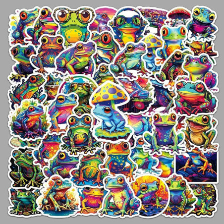 Neon-Frosch-Aufkleber 'Splash' – Buntes Sticker-Set (10/50)