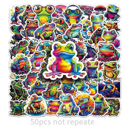 Neon-Frosch-Aufkleber 'Splash' – Buntes Sticker-Set (10/50)