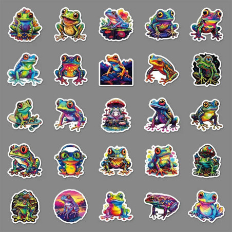 Neon-Frosch-Aufkleber 'Splash' – Buntes Sticker-Set (10/50)