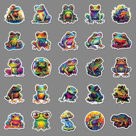 Neon-Frosch-Aufkleber 'Splash' – Buntes Sticker-Set (10/50)