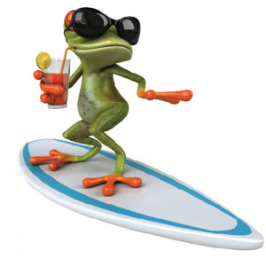 Cooler Surfer-Frosch Aufkleber – Lustiger Sommer & Chill Sticker