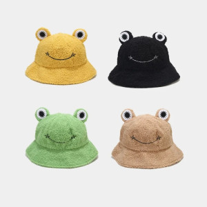 Süßer Frosch Fischerhut mit Lächeln – Plüsch Hut in 4 Farben